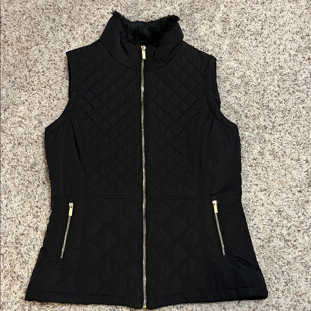 Calvin Klein Black Quilted Vest with Gold Zipper size small